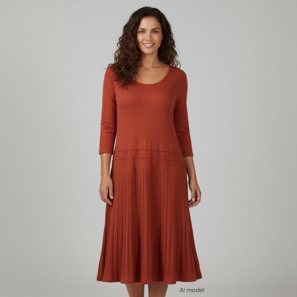 Lauren Ralph Lauren Dress Womens 2X Orange Black Label Pleated Ponte Knit Midi